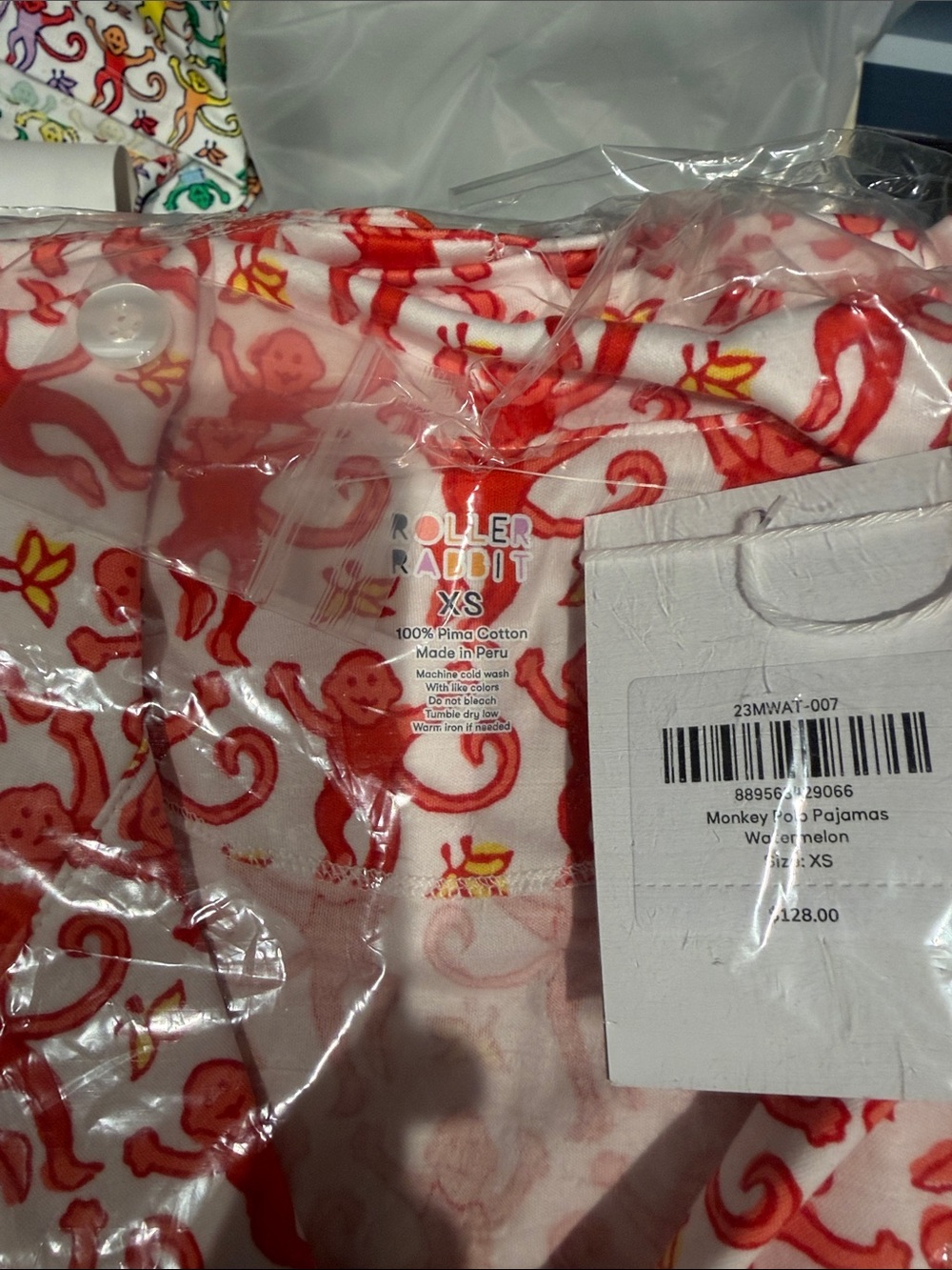 Roller Rabbit monkey Polo pajamas watermelon size small authentic - Picture 5 of 5